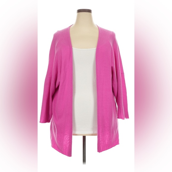 eskandar Sweaters - Eskandar 2X 3X 100% Cashmere lipstick pink kimono cardigan sweater